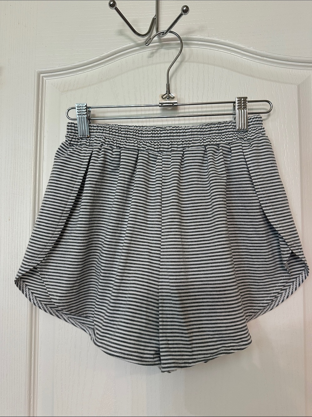 Black and White Striped Women’s Athletic Shorts with Elastic Waist